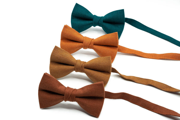 Custom color groomsmen bow tie for boho or rustic wedding ideas / Pre-tied linen Teal Green, Burnt Orange, Cinnamon or Rust bow ties for man