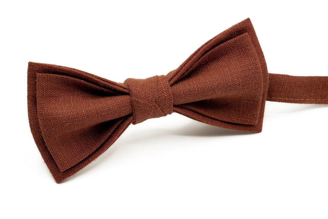 Custom color pretied linen bow ties for wedding available with matching pocket square / Dusty Sage green, Dark Mauve, Rust or Cinnamon ties