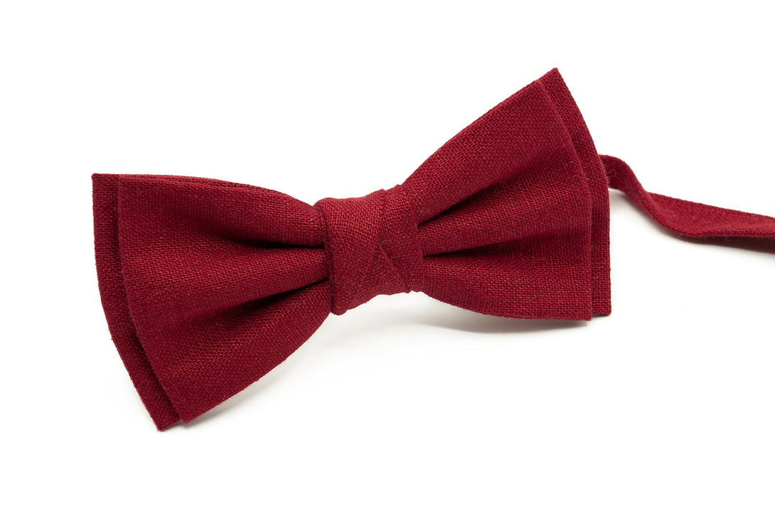 Burgundy Red butterfly wedding bow ties for groomsmen available with matching pocket square or suspender / Cherry red necktie for man