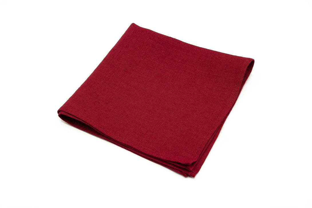 Burgundy Red color linen pocket square / handkerchief available with skinny slim or standard groomsmen neckties for weddings or formal event