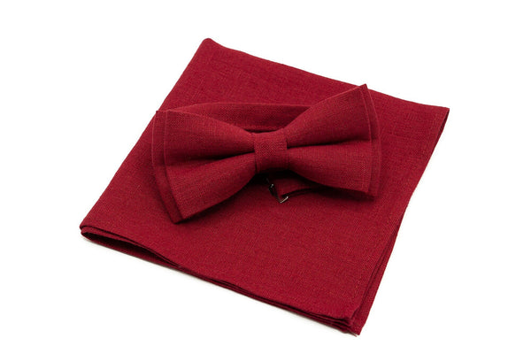 Burgundy Dark Red pre-tied bow ties for men and toddler boys available with matching pocket squares or suspenders as gift for men