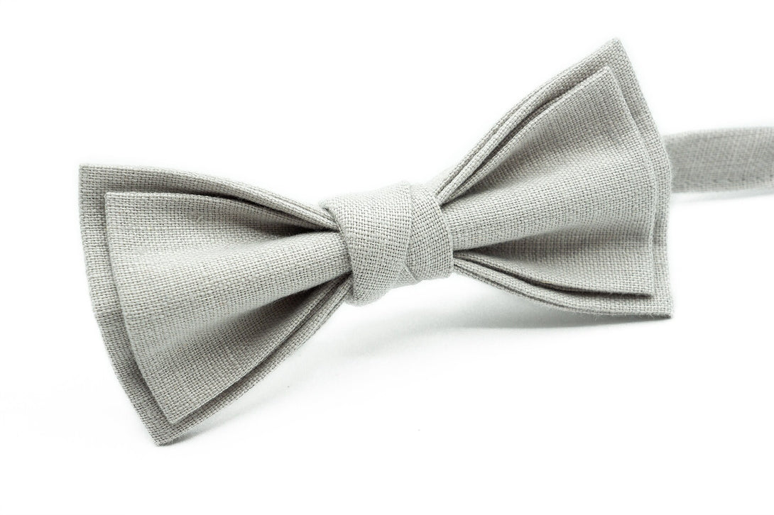 Custom color pretied linen bow ties for wedding available with matching pocket square / Dark Gray, Light Gray or Dusty Gray ties