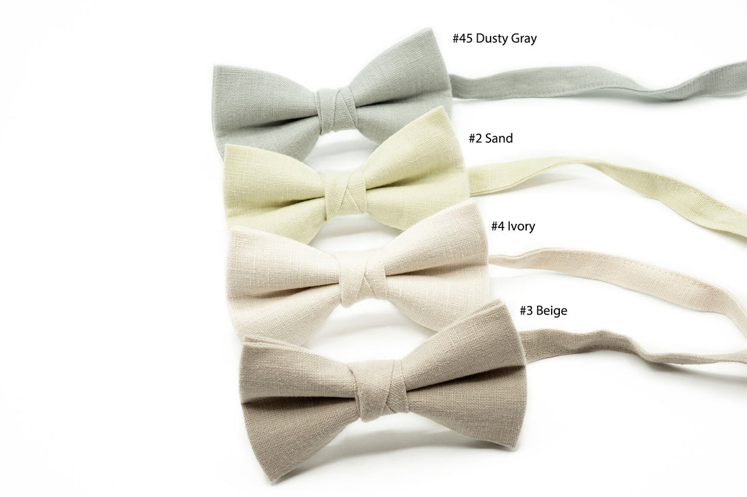 Custom color wedding bow ties for groomsmen and groom / Pre-tied linen Dusty Gray, Sand, Ivory and Beige color bow ties for man and boys