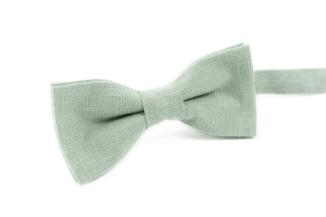 Dusty light sage green linen bow ties for man and baby boys