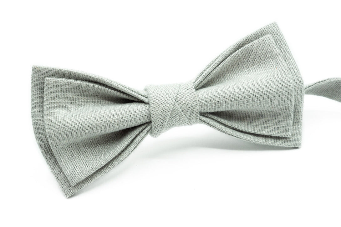 Custom color pretied linen bow ties for wedding available with matching pocket square / Dark Gray, Light Gray or Dusty Gray ties