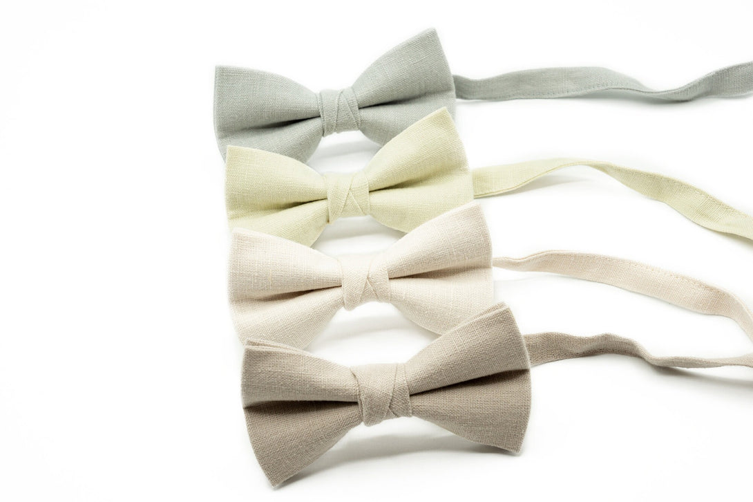 Custom color wedding bow ties for groomsmen and groom / Pre-tied linen Dusty Gray, Sand, Ivory and Beige color bow ties for man and boys