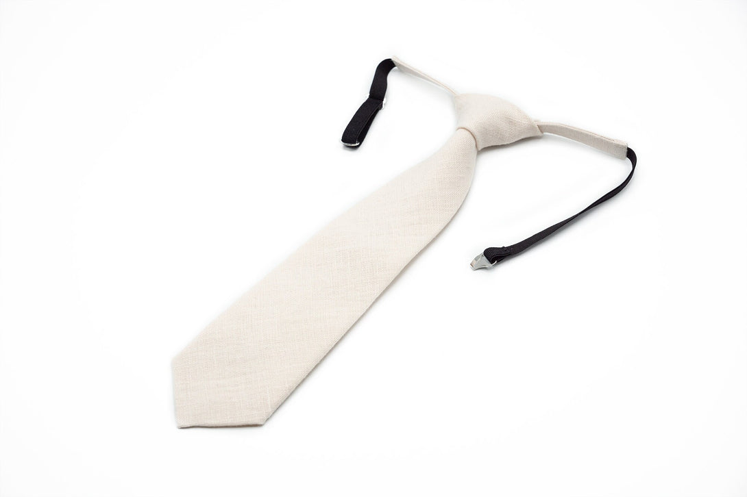 Ivory color Pre - Tied groomsmen necktie for wedding available with matching pocket square / Pre - Tied Boy's Ivory necktie