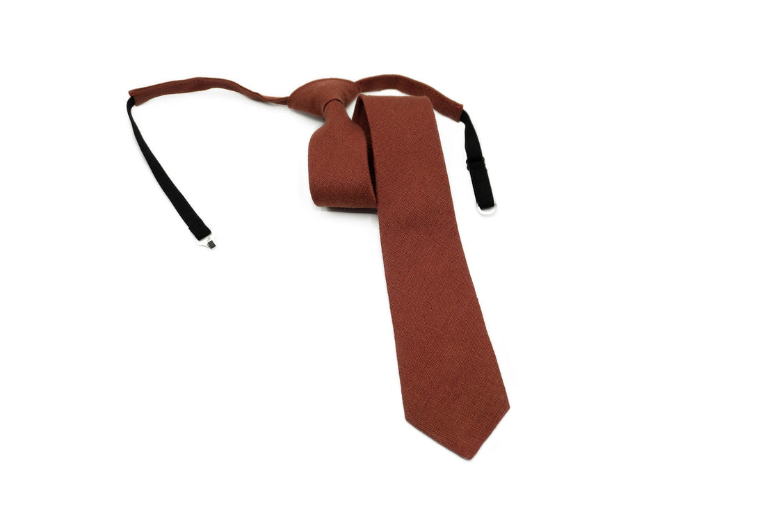 RUST color linen men's necktie available with matching pocket square or suspenders / Terracotta self-tied or pre-tied neckties