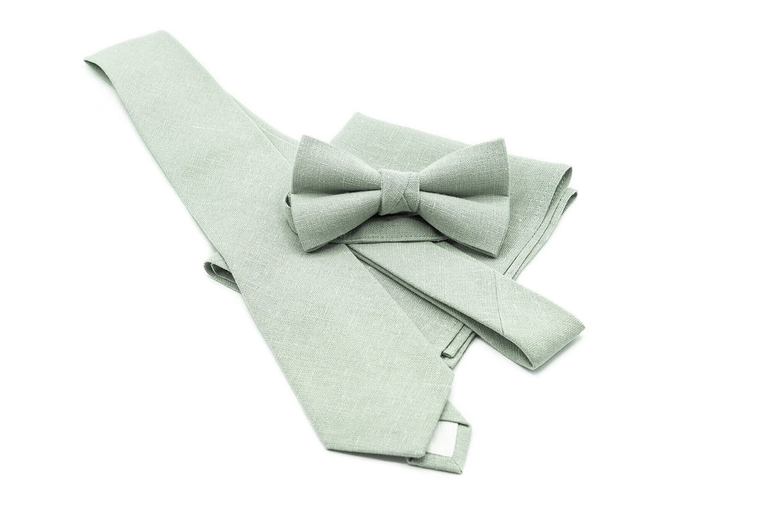 Dusty Sage Green Bow Ties & Neckties with Suspenders | Wedding Set