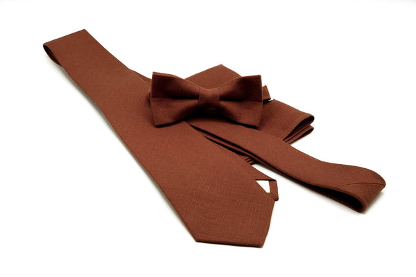 TERRACOTTA RUST color bow ties for men and toddler boys available with matching pocket square / Rust color skinny or regular necktie for men