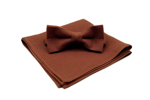 TERRACOTTA RUST color linen father and son bow ties available with matching pocket square or suspenders / Rust color neckties for men