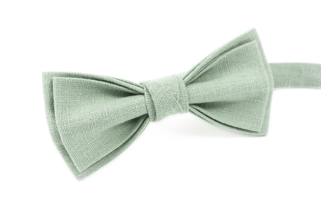 Dusty Light Sage Green groomsmen and groom bow ties for wedding available with matching pocket square, regular necktie or sage suspenders