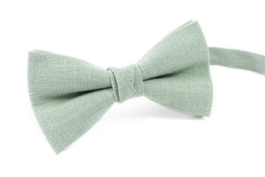 Dusty Light Sage Green wedding bow ties and neckties for groomsmen and groom available with matching pocket square / Dusty Sage suspender