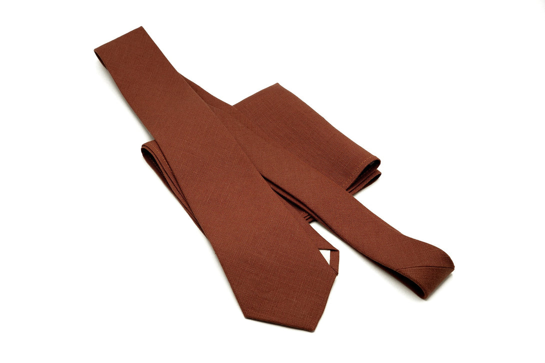 RUST color linen men's necktie available with matching pocket square or suspenders / Terracotta self-tied or pre-tied neckties