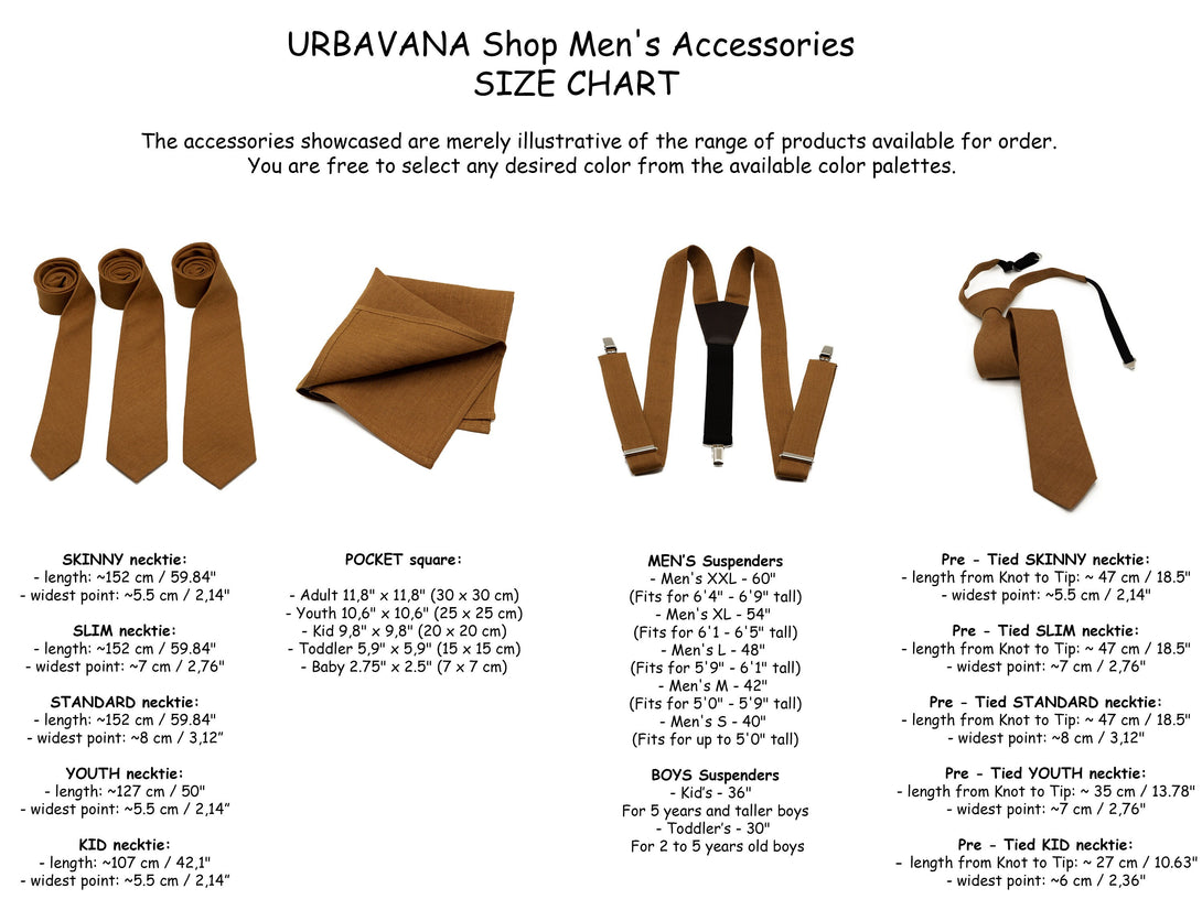 RUST color linen men's necktie available with matching pocket square or suspenders / Terracotta self-tied or pre-tied neckties