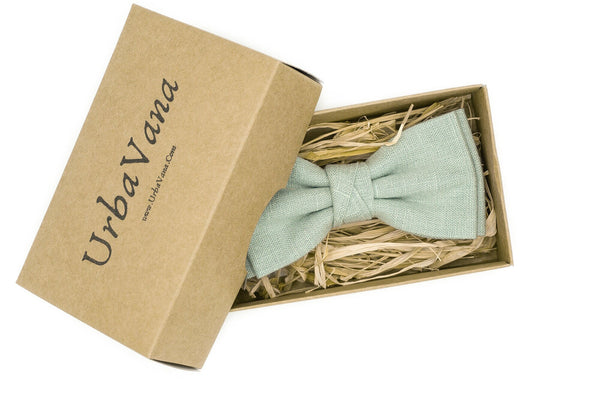 Dusty Light Sage Green pre-tied butterfly bow ties available with matching handkerchief / Dusty sage green neckties or suspenders for men