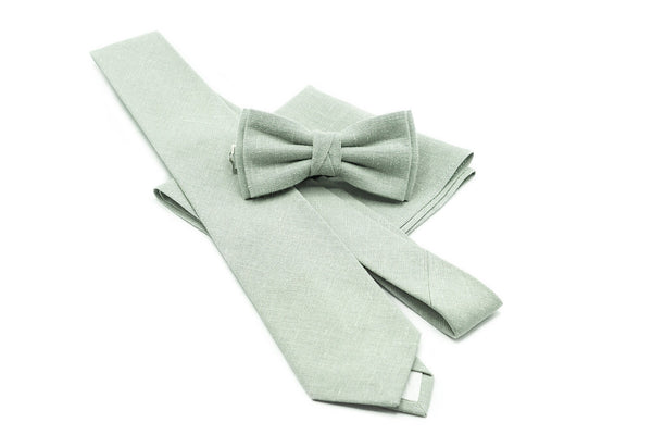 Dusty Light Sage Green linen bow tie for men and boys available with matching pocket square / Sage men's skinny slim necktie or suspenders