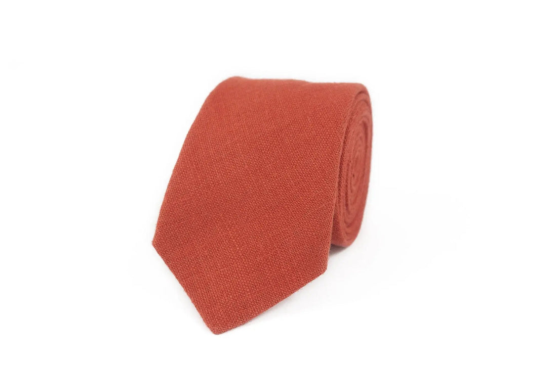 Red Brick color linen butterfly groomsmen bow ties for fall weddings / Red Brick color neckties for men available with matching handkerchief
