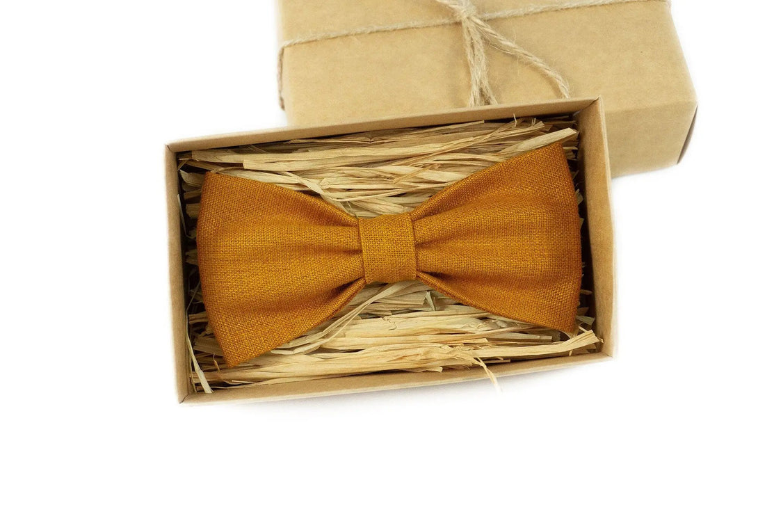 Mustard color butterfly groomsmen bow ties for wedding available with matching pocket square / Mustard color Y back suspenders for men