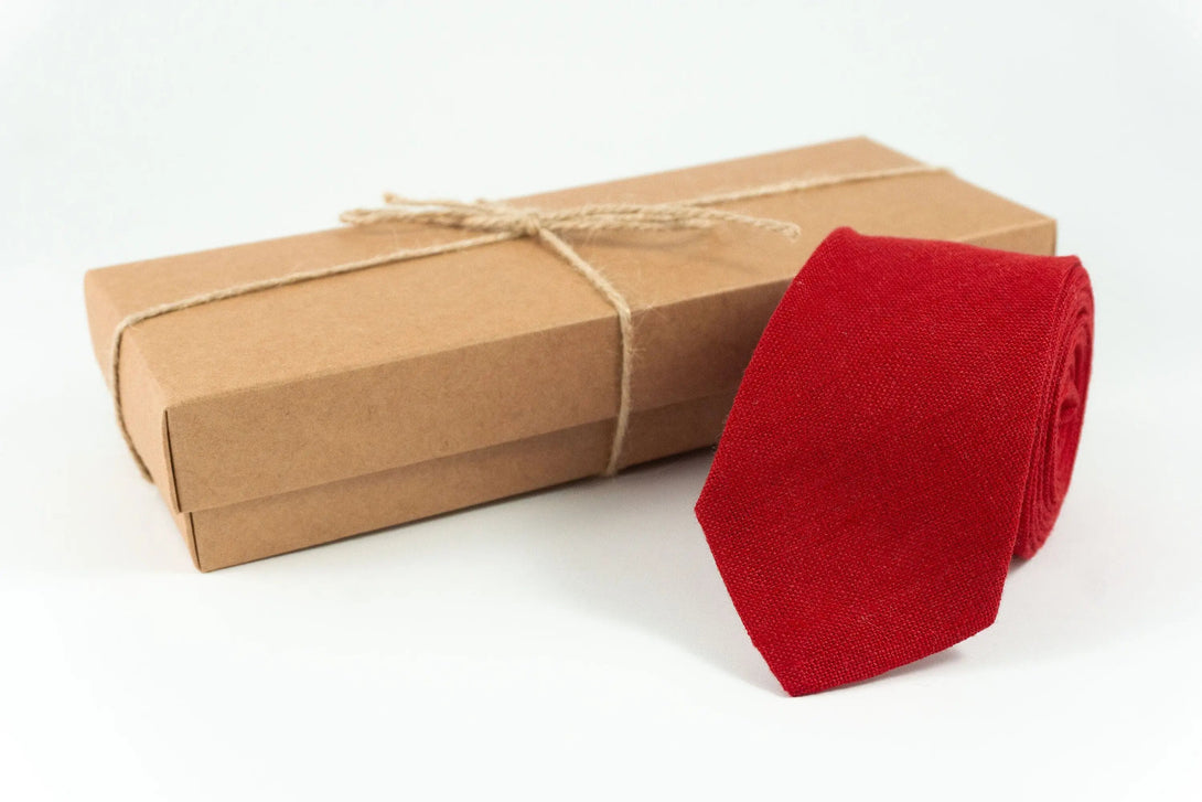 Red color linen pre-tied ties for men and boys available with matching pocket square / Wedding bow ties for groomsmen and groom