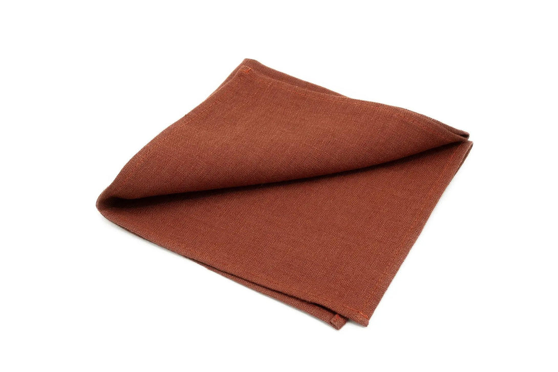 Rust Terracotta color linen pre-tied wedding bow ties for groomsmen available with matching pocket square / Rust color neckties for men