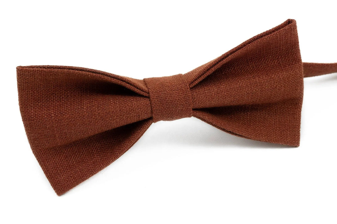 Rust Terracotta color wedding bow ties for groomsmen proposal gift available with matching handkerchief / Rust color Y back suspenders