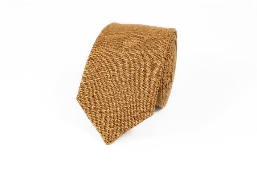 Camel color Handmade Linen necktie for men available with matching pocket square / Unique gift for men, husband or boyfriend