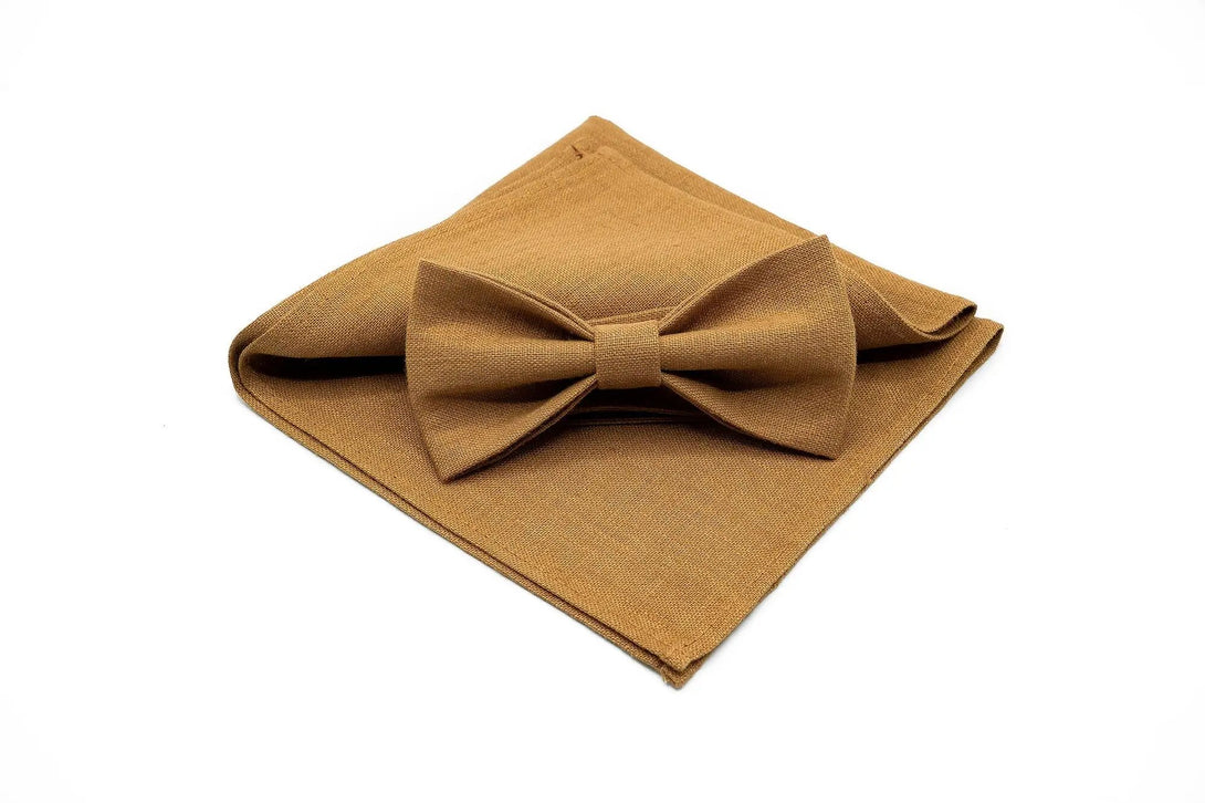 CAMEL color linen bow ties for men and boys / Camel brown groomsmen and groom neckties for desert weddings